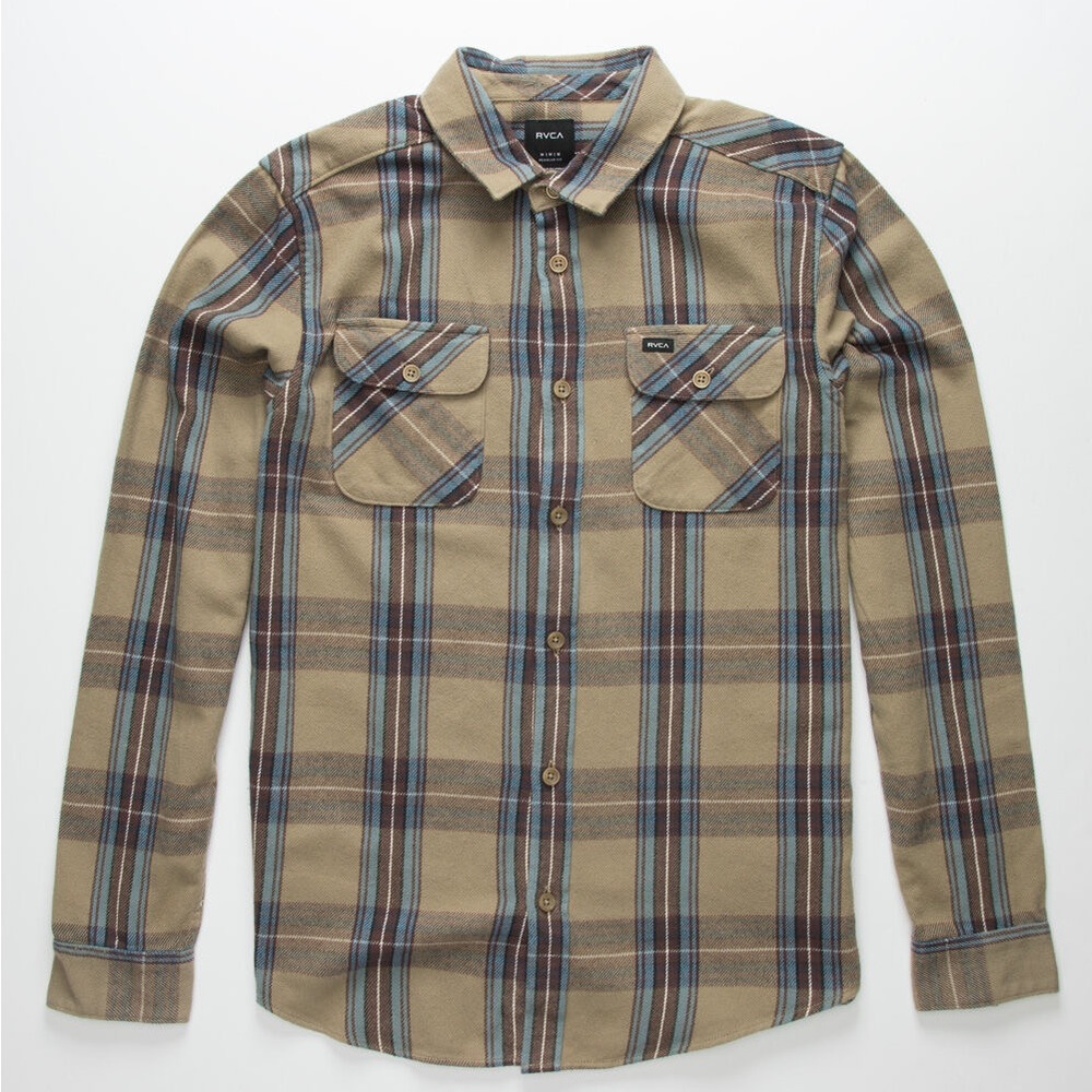 NWT RVCA L/S Flannel Regular Fit Size XL Brown/Tan